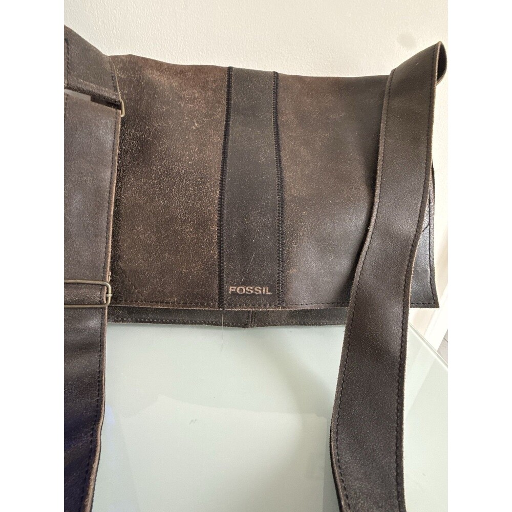Fossil Distressed Leather Patchwork Shoulder Hobo Bag Black Brown